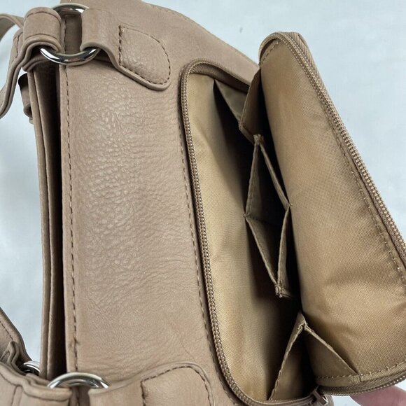 MULTI-SAC Purse Beige Double Handle Shoulder Bag Pebbled Faux Leather Medium - Picture 6 of 14